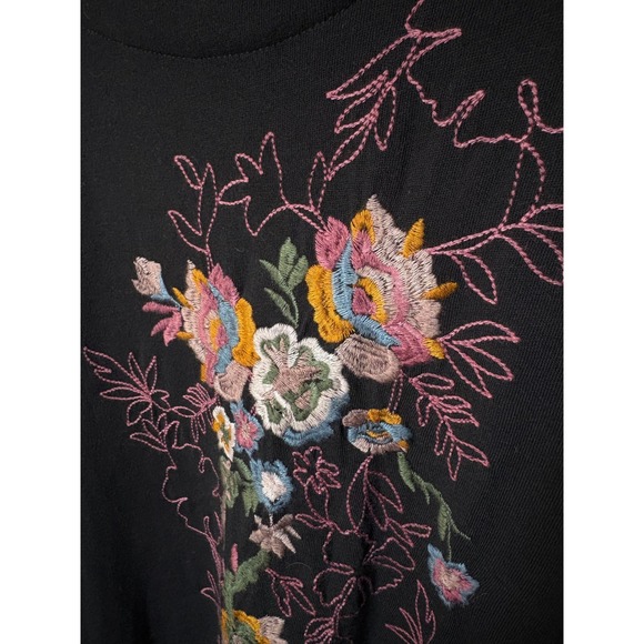 J. Jill Black Floral Embroidered Cotton Modal Knit 3/4 Sleeve Dress XL Petite - Picture 2 of 6